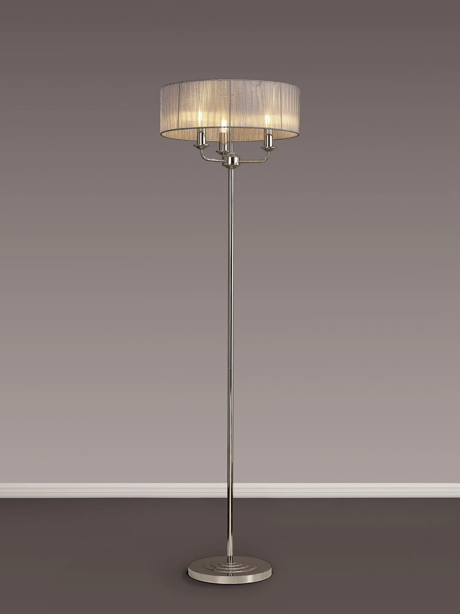 Banyan 45cm 3 Light Floor Lamp Polished Nickel, Grey DK0890  Deco Banyan PN GR